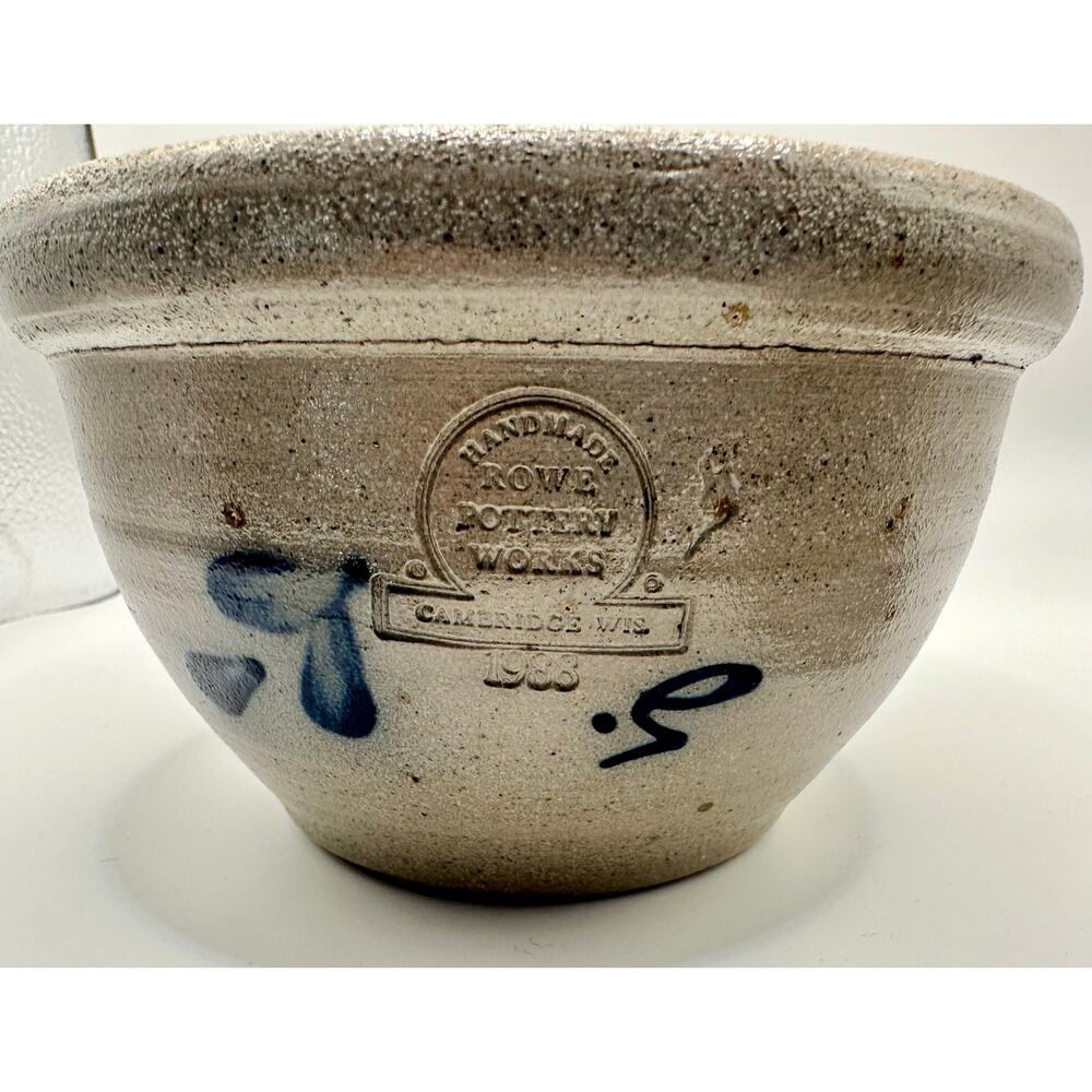 Vintage Rare Rowe Pottery Works Blue Floral Salt Glaze Med Size Crock w/ Lid - Picture 4 of 11